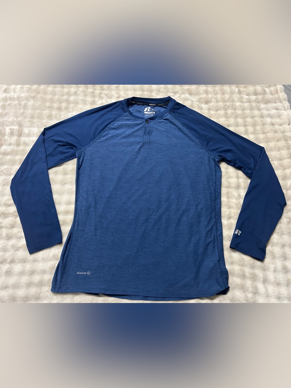 Russell Athletic Navy & Royal Blue Long-Sleeve Henley Performance Shirt